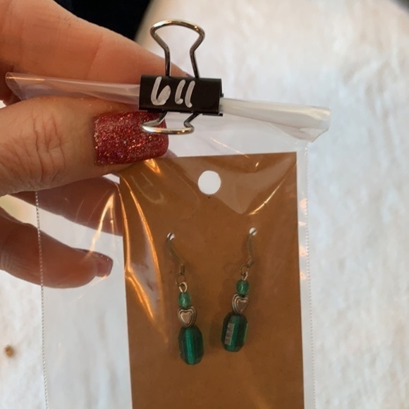 💐5/25 green art glass bead heart silver tone dangle drop - Picture 5 of 5